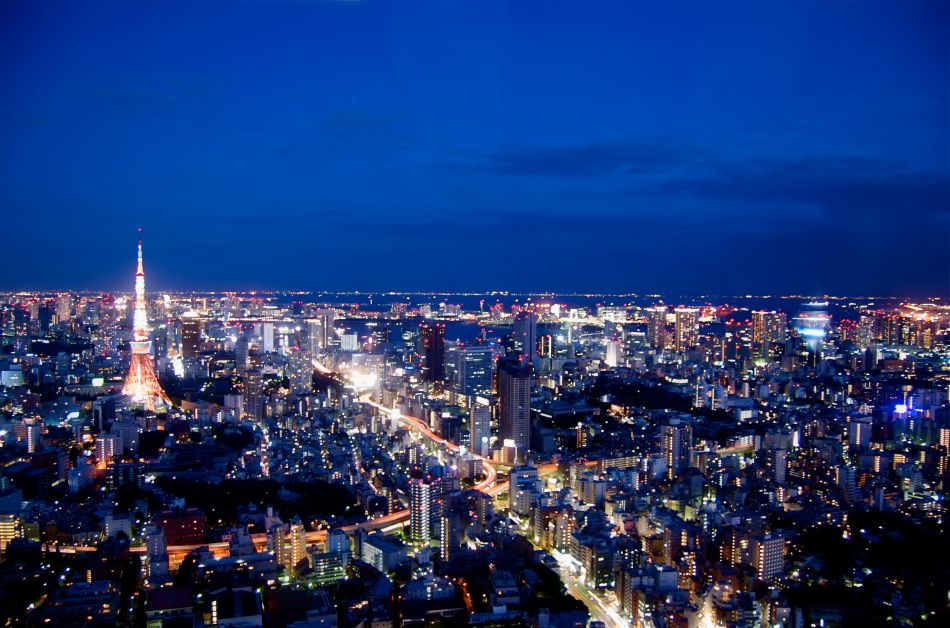 Tokyo Tower at night from Tokyo Sky View at Mori Tower in Rippongi Hills