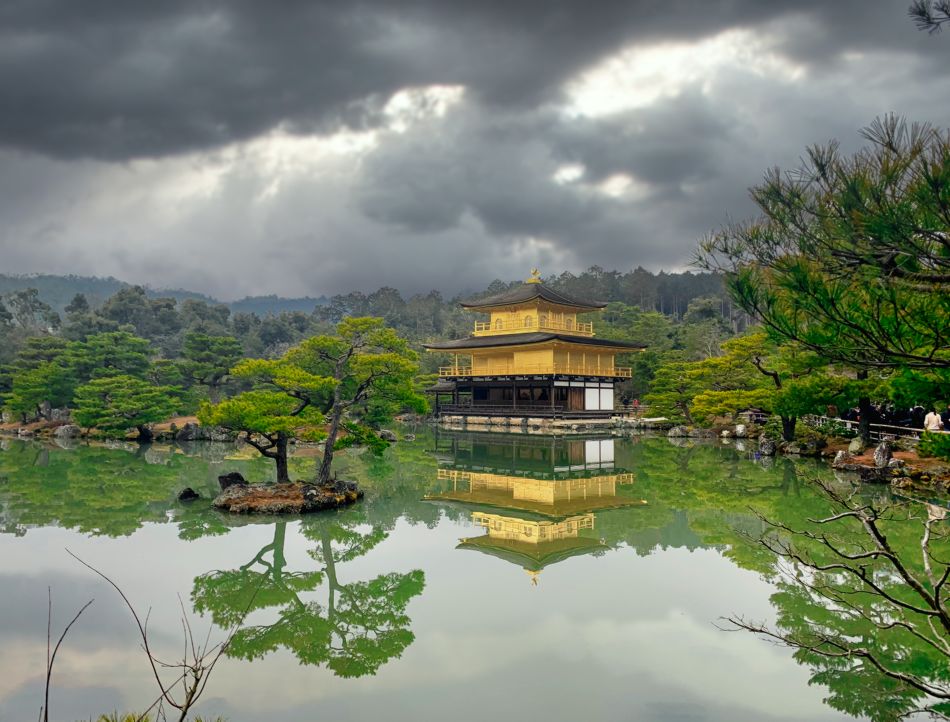 View of the Golden Pavilion across Kyoko-Ike Pond in Kinkaku-ji 